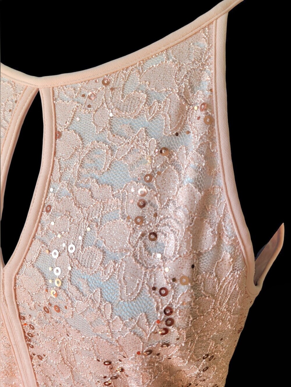 Morgan & Co Blush Pink Sequin Lace Maxi Dress Size 14 Halter Bridesmaid Formal - Picture 8 of 11